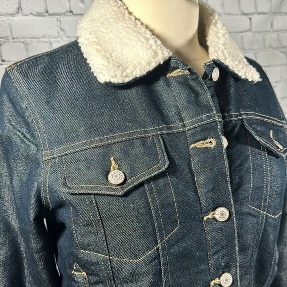 Old Navy Sherpa Lined Jean Denim Trucker Jacket Y2K Vintage Warm Women Sz M NWOT - Picture 12 of 16